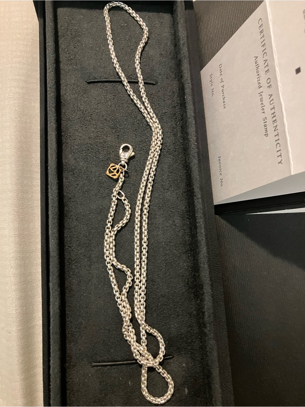 24” 1.7mm David Yurman Silver Rope Chain Necklace with Gold Accent Charm dingbat - Picture 2 of 8